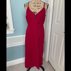 LUSH maroon long button slit linen cotton dress